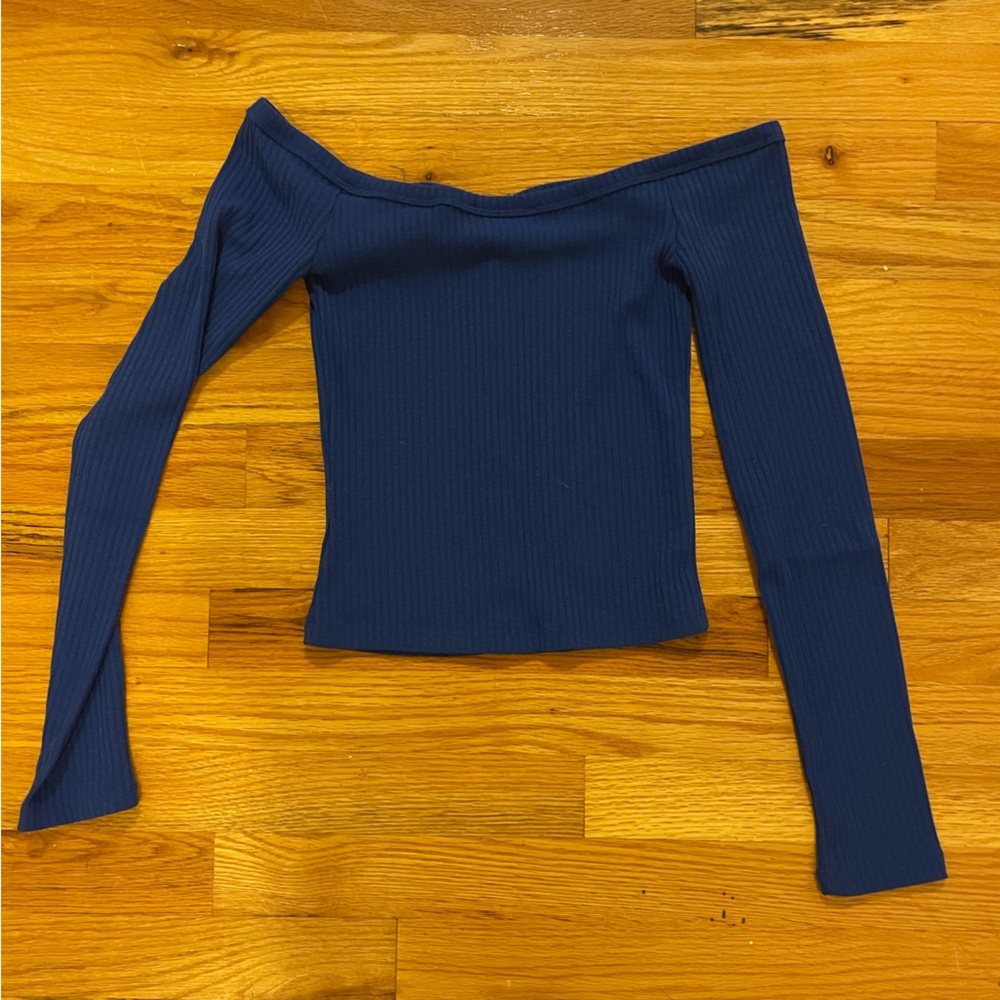 Blue off the shoulder ribbed top